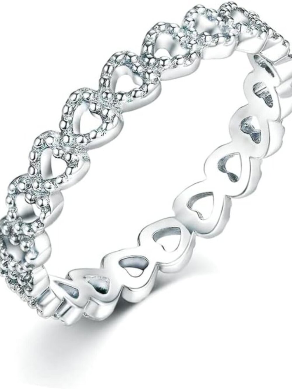 925 Sterling Silver Bezel Hearts Stackable Ring for Women - Italian Gift Boxed